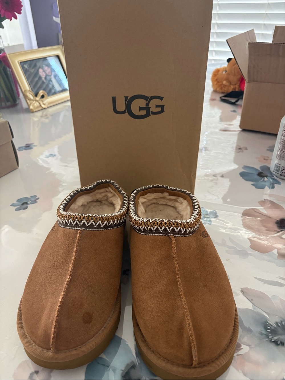 UGG Women's Chestnut Suede Sheepskin Mule Slippers A few stains on slippers